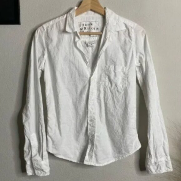 Frank & Eileen Top Barry Button Down Crinkle‎ Solid White Long Sleeve Blouse XS - Picture 1 of 8